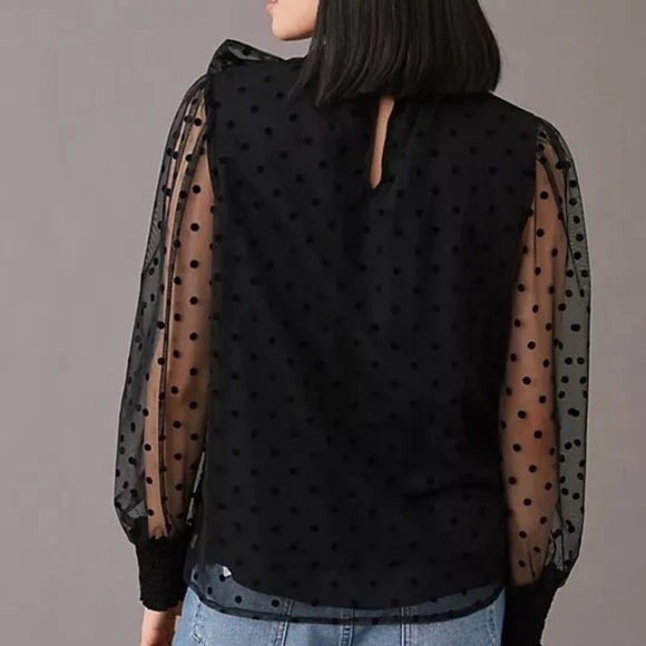 Anthropologie Maeve | Tulle Neck Tie Blouse | Small | Black | NWT - Picture 13 of 14